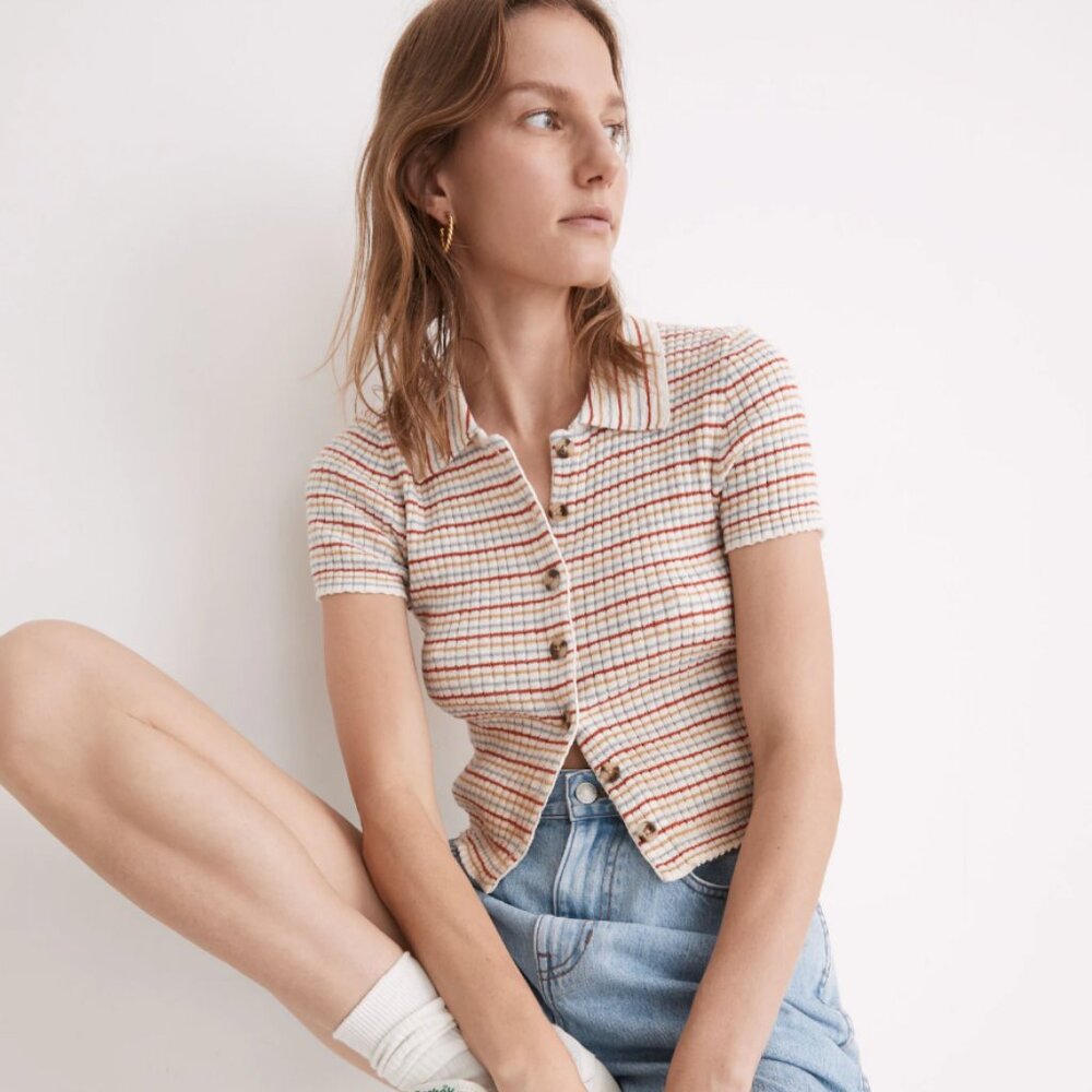Madewell Barbrook Button-Front Sweater Polo in Stripe